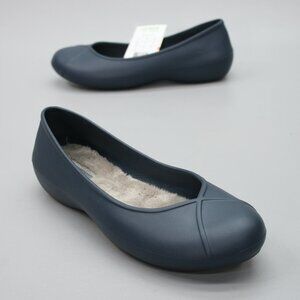Crocs Ladies 9 Olivia II Lined Flats Navy Blue Slip-on Ballet Shoes - 203428-410